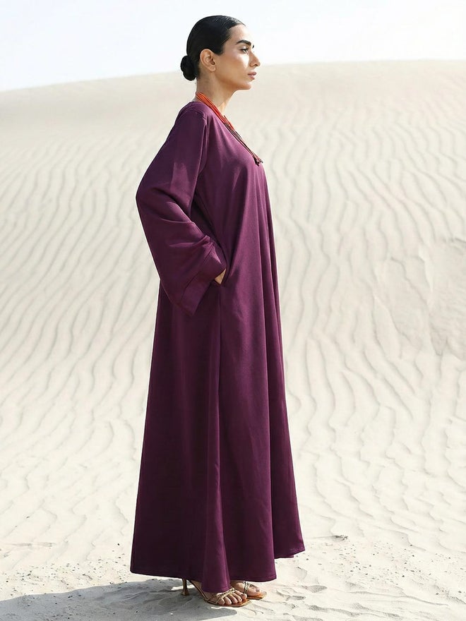 ISHIN Purple Georgette Regular Abaya with Embellished Hijab - Image 5